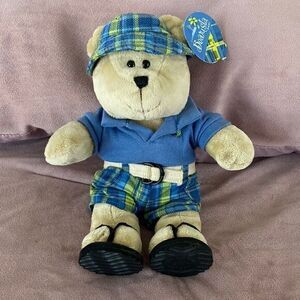 NWT STARBUCKS Bearista 63rd Ed Preppy Plaid Summer Vacation Bear Blue‎ 2007